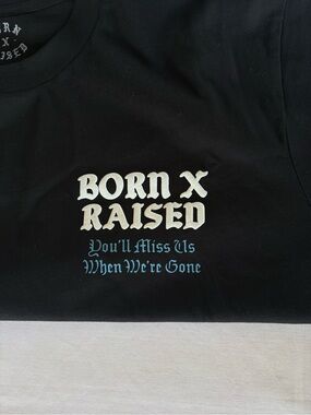 BORN X RAISED Black Tee with White Raised Logo